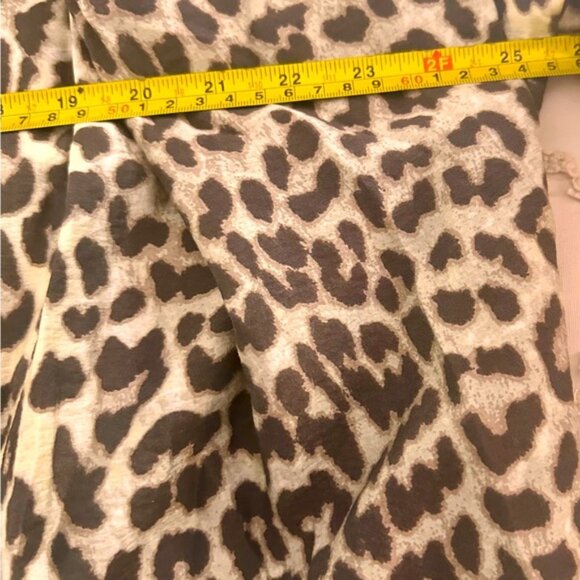 H&M Leopard Print Beige Blouse Balloon Raglan Sleeves Bow Tie Oversized, size M - Picture 7 of 8